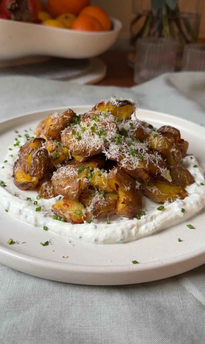 Crispy smashed parmesan potatoes